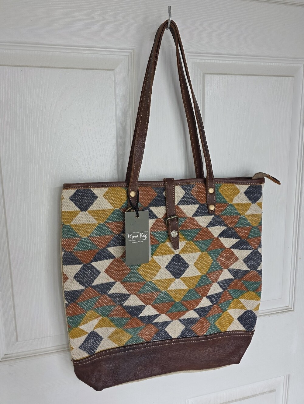 Myra Bag Quirky Tote Bag S-1962 Canvas Leather Southwest Geometric NWT